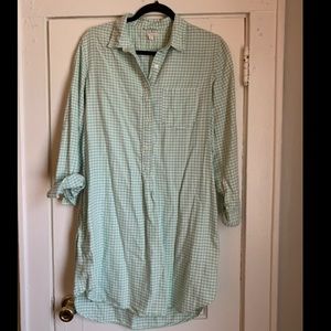 Large Petite Gap Dress, sage green gingham, collar, pockets, & tie belt